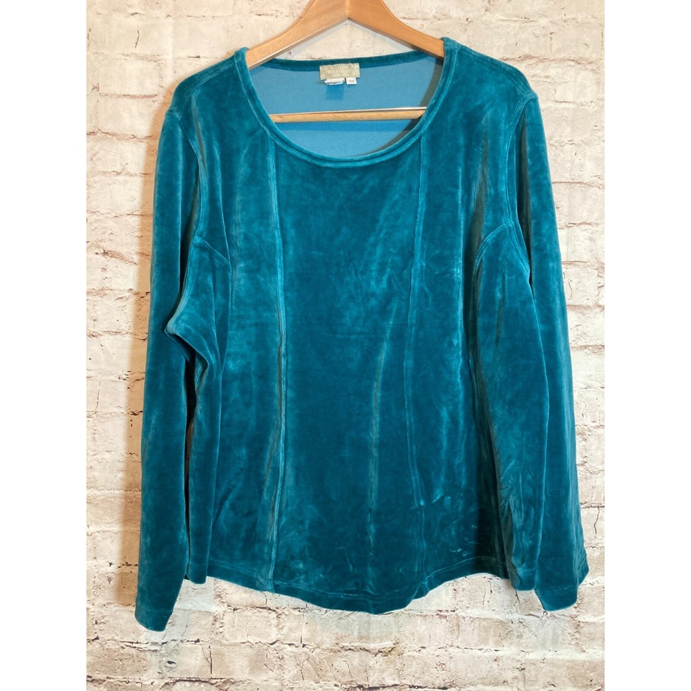 The Territory Ahead Velvet Top Womens 3X Teal Long Sleeve Plus Stretch Capsule
